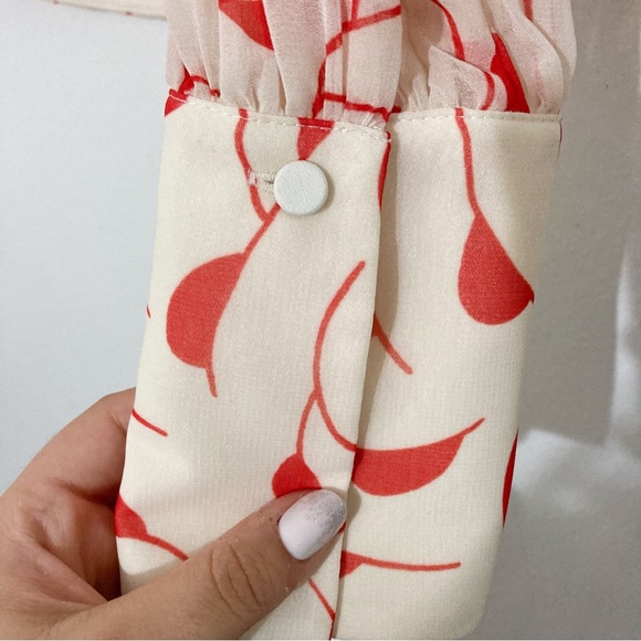 Self Portrait High Neck Printed Blouse Choker Detail Red/Ecru Size UK6/US 2 - Picture 8 of 14